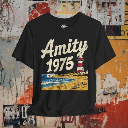 T-Shirt - Amity 1975 Jaws Movie Shark Week Fan Shirt | Bella + Canvas Unisex T-shirt from Crypto Zoo Tees