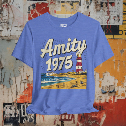 T-Shirt - Amity 1975 Jaws Movie Shark Week Fan Shirt | Bella + Canvas Unisex T-shirt from Crypto Zoo Tees