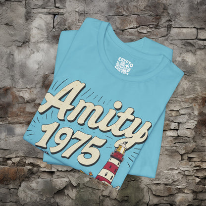 T-Shirt - Amity 1975 Jaws Movie Shark Week Fan Shirt | Bella + Canvas Unisex T-shirt from Crypto Zoo Tees