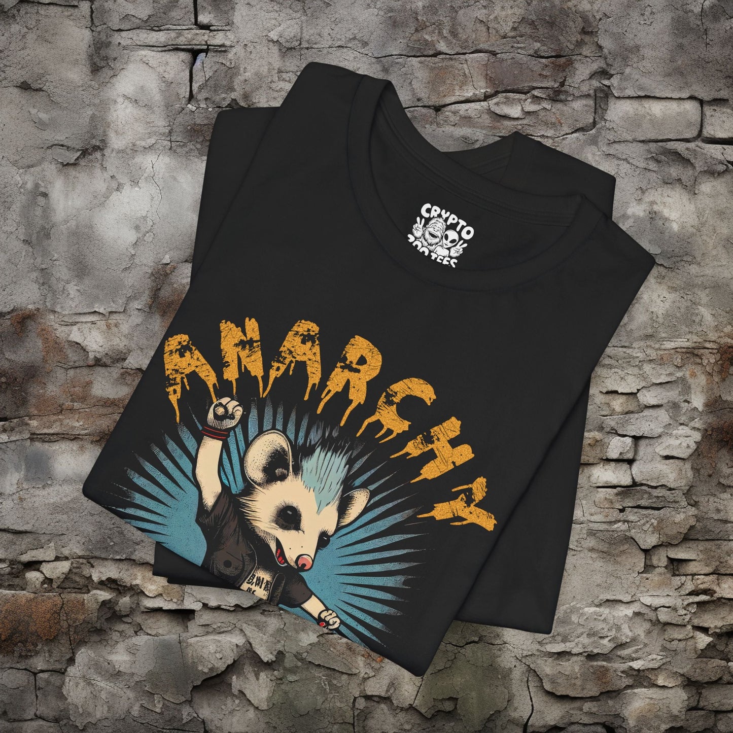 T-Shirt - Anarchy Possum Tee - Funny Possum T-Shirt, Punk Graphic Tee, Retro Animal Shirt, Unisex Quirky Gift, Unique Rebel Design Tee from Crypto Zoo Tees