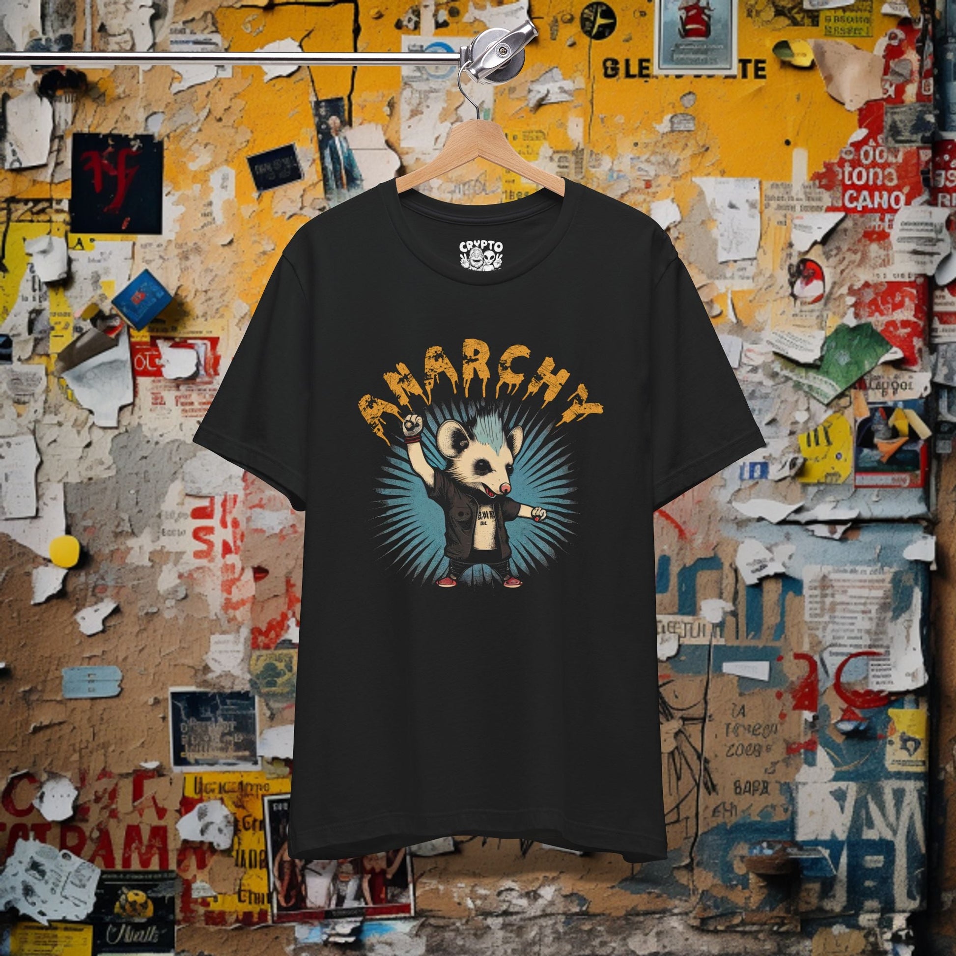 T-Shirt - Anarchy Possum Tee - Funny Possum T-Shirt, Punk Graphic Tee, Retro Animal Shirt, Unisex Quirky Gift, Unique Rebel Design Tee from Crypto Zoo Tees