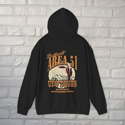 Hoodie - Area 51 UFO Tours 2 Sided Hoodie | Alien & UFO | Unisex Pullover Hoodie - Gildan from Crypto Zoo Tees