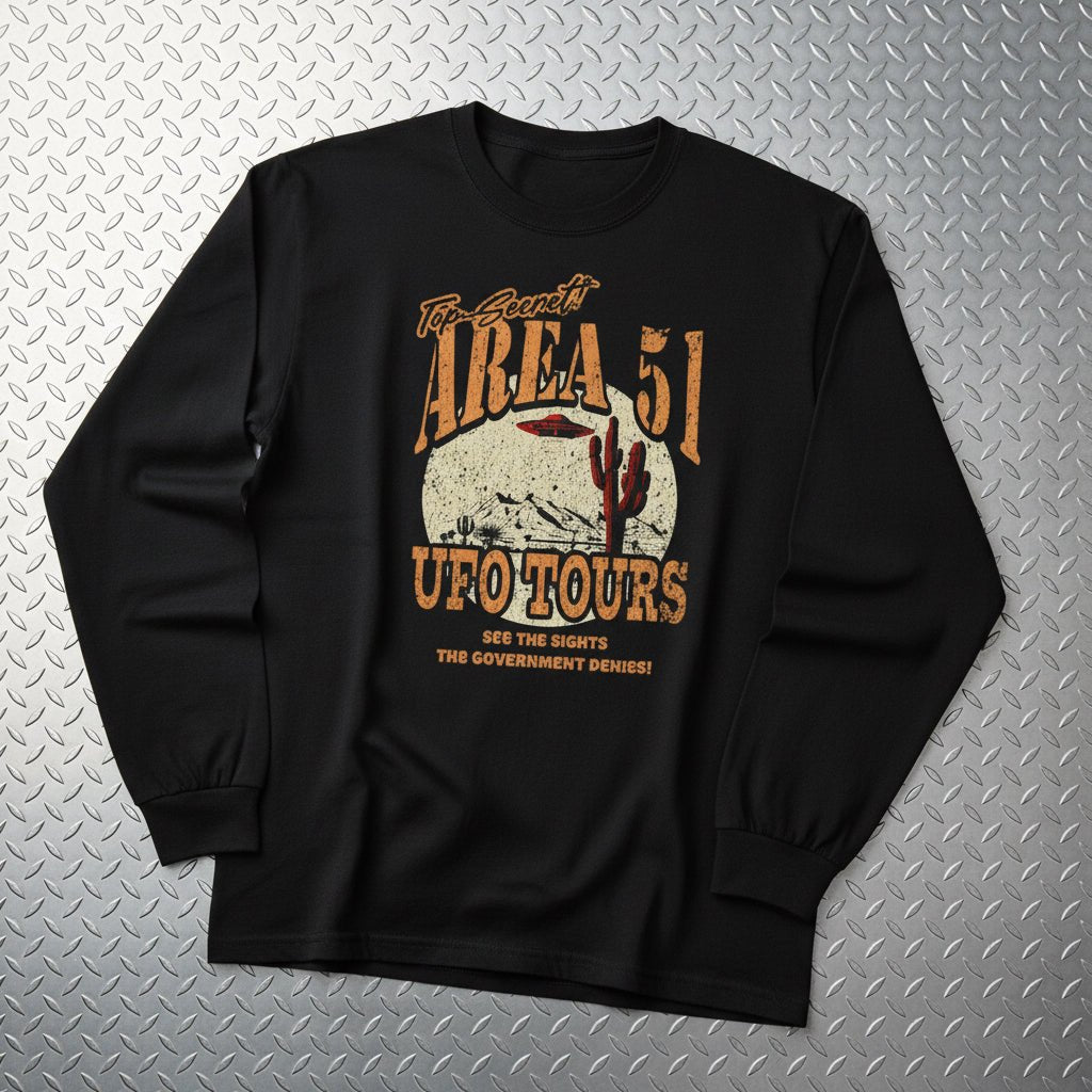 Long - sleeve - Area 51 UFO Tours Long Sleeve | Alien & UFO | Unisex Long Sleeve Tee - Guldan 2400 from Crypto Zoo Tees