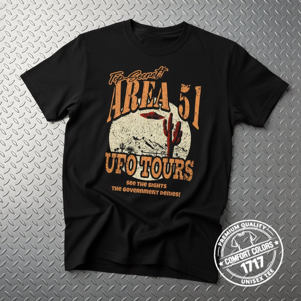 T-Shirt - Area 51 UFO Tours Shirt | Alien & UFO | Unisex Heavy Vintage - Unisex Comfort Colors 1717 from Crypto Zoo Tees