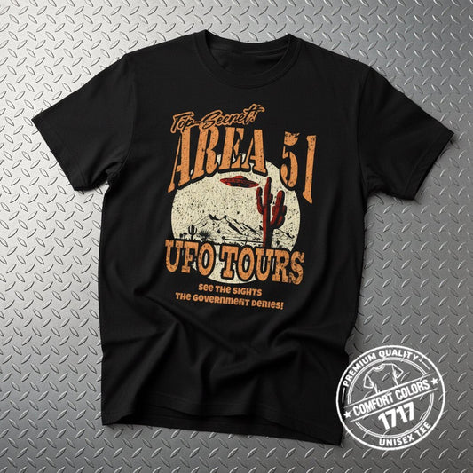 T-Shirt - Area 51 UFO Tours Shirt | Alien & UFO | Unisex Heavy Vintage - Unisex Comfort Colors 1717 from Crypto Zoo Tees