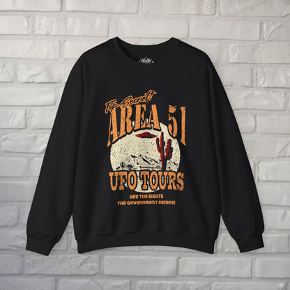 Sweatshirt - Area 51 UFO Tours Sweatshirt | Alien & UFO | Unisex Crewneck Sweatshirt - Gildan 18000 from Crypto Zoo Tees