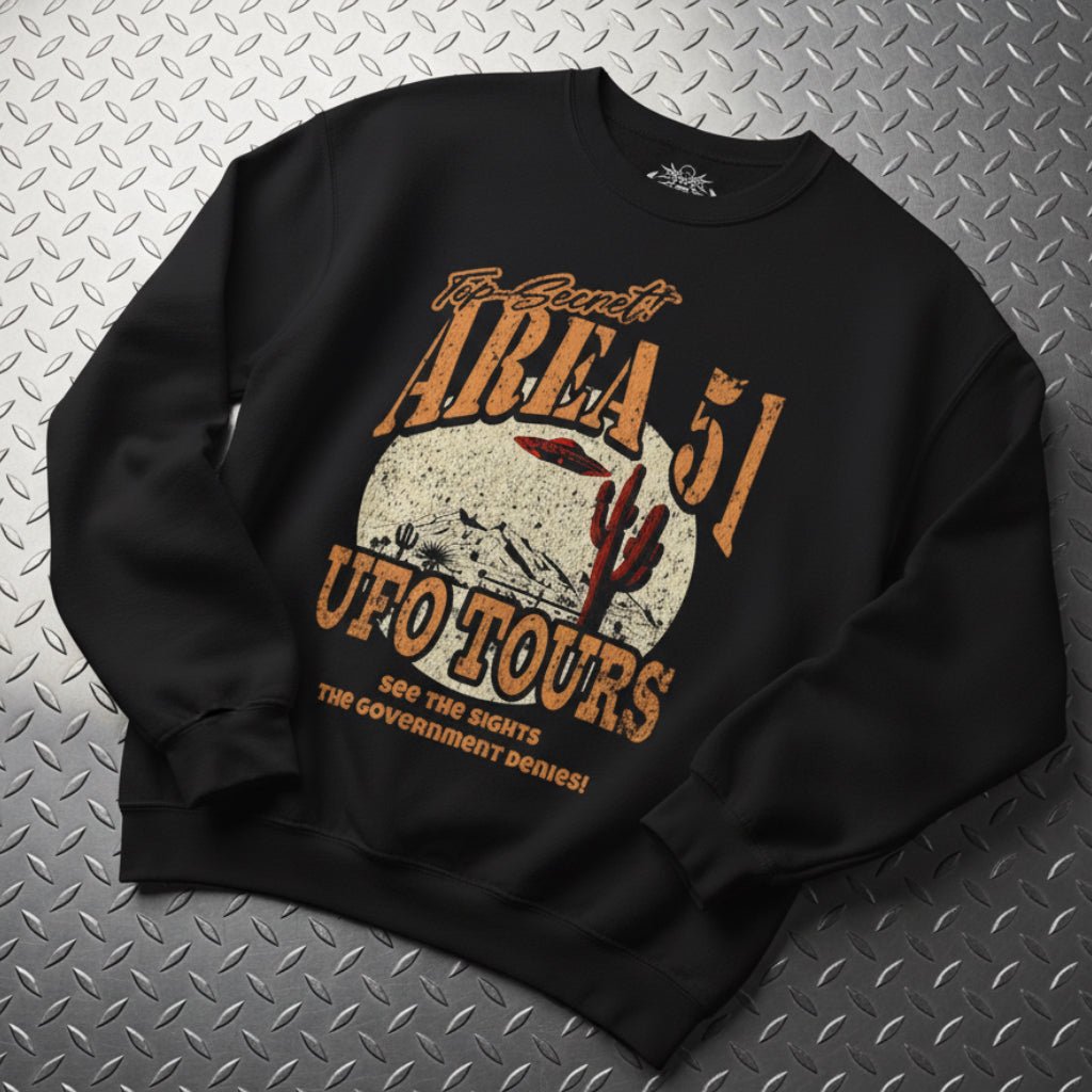 Sweatshirt - Area 51 UFO Tours Sweatshirt | Alien & UFO | Unisex Crewneck Sweatshirt - Gildan 18000 from Crypto Zoo Tees