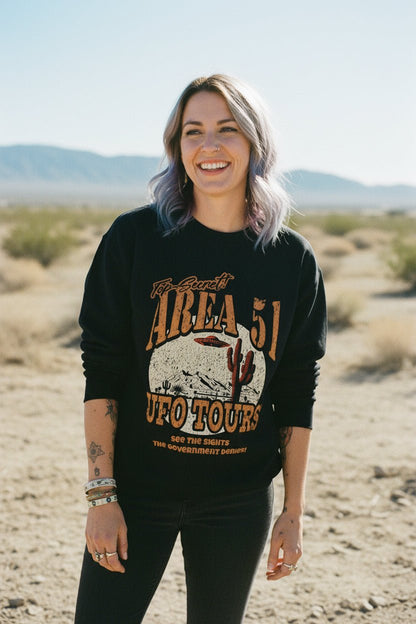 Sweatshirt - Area 51 UFO Tours Sweatshirt | Alien & UFO | Unisex Crewneck Sweatshirt - Gildan 18000 from Crypto Zoo Tees