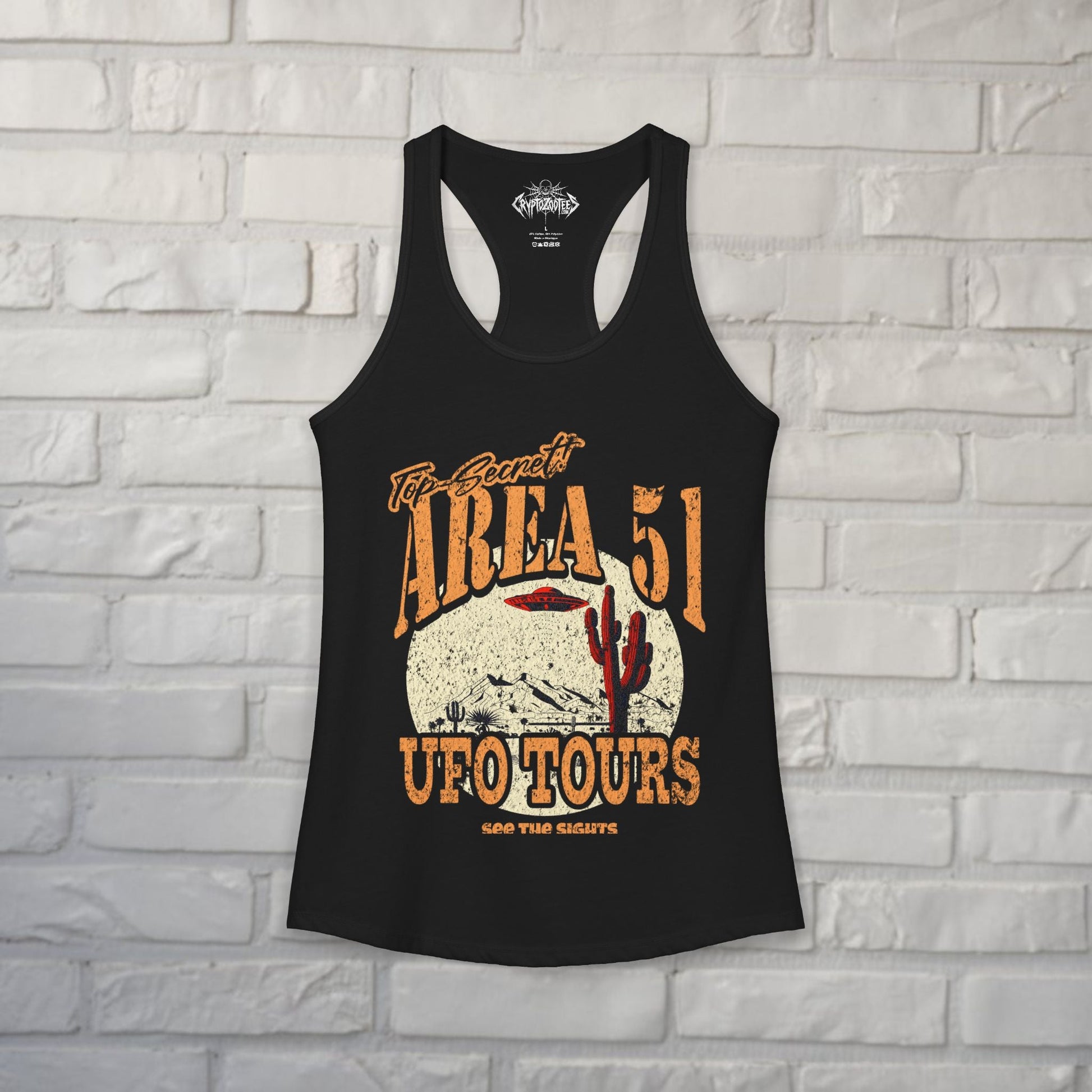 Tank Top - Area 51 UFO Tours Tank | Alien & UFO | Ladies Racerback Tank Top - Next Level 1533 from Crypto Zoo Tees