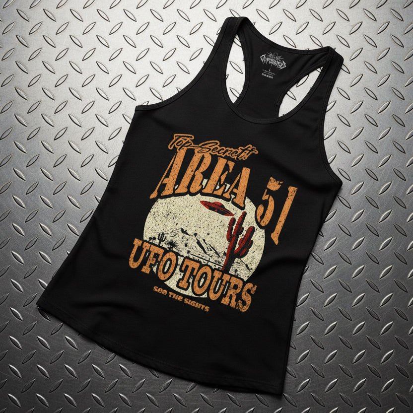 Tank Top - Area 51 UFO Tours Tank | Alien & UFO | Ladies Racerback Tank Top - Next Level 1533 from Crypto Zoo Tees