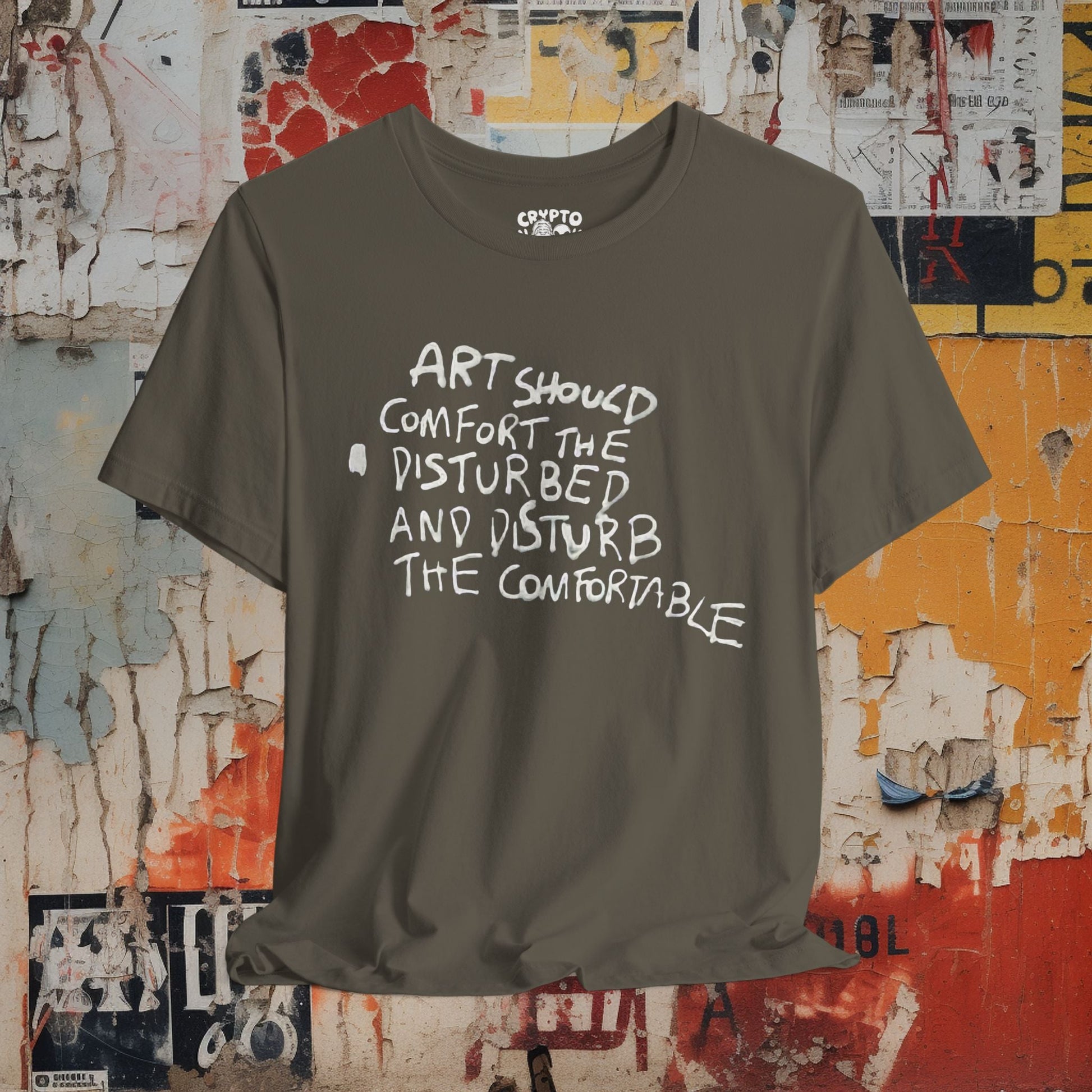 T-Shirt - Art Should Comfort the Disturbed Tee - Punk Graphic T-Shirt, Edgy Quote Shirt, Unisex Artistic Tee, Unique Gift for Artists and Rebels from Crypto Zoo Tees