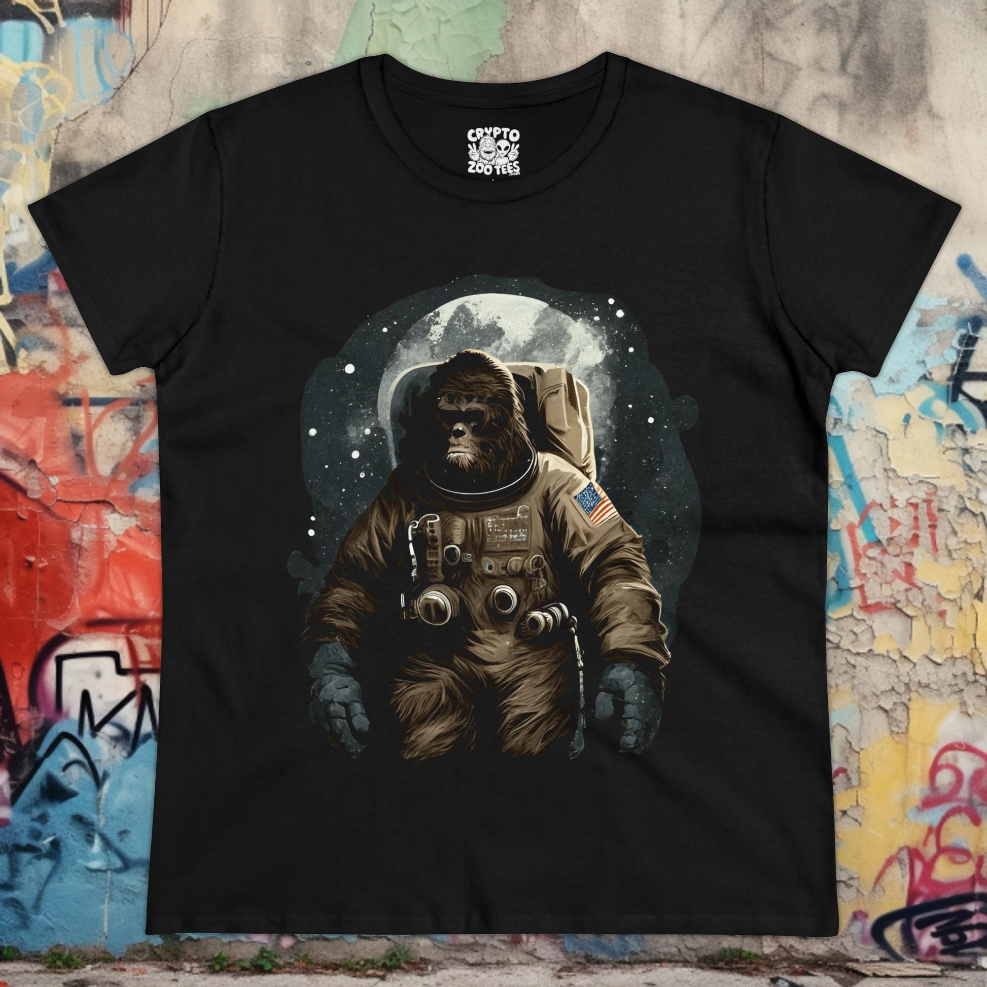 T-Shirt - Astronaut Bigfoot Ladies Tee | Ladies Tee | Bigfoot, Alien & UFO | Retro & Vintage, Psychedelic from Crypto Zoo Tees