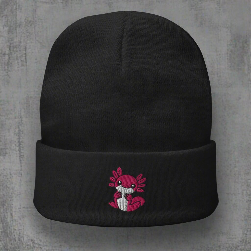  - Axolotl Embroidered Beanie - Cozy Hat with Cute Axolotl Design from Crypto Zoo Tees