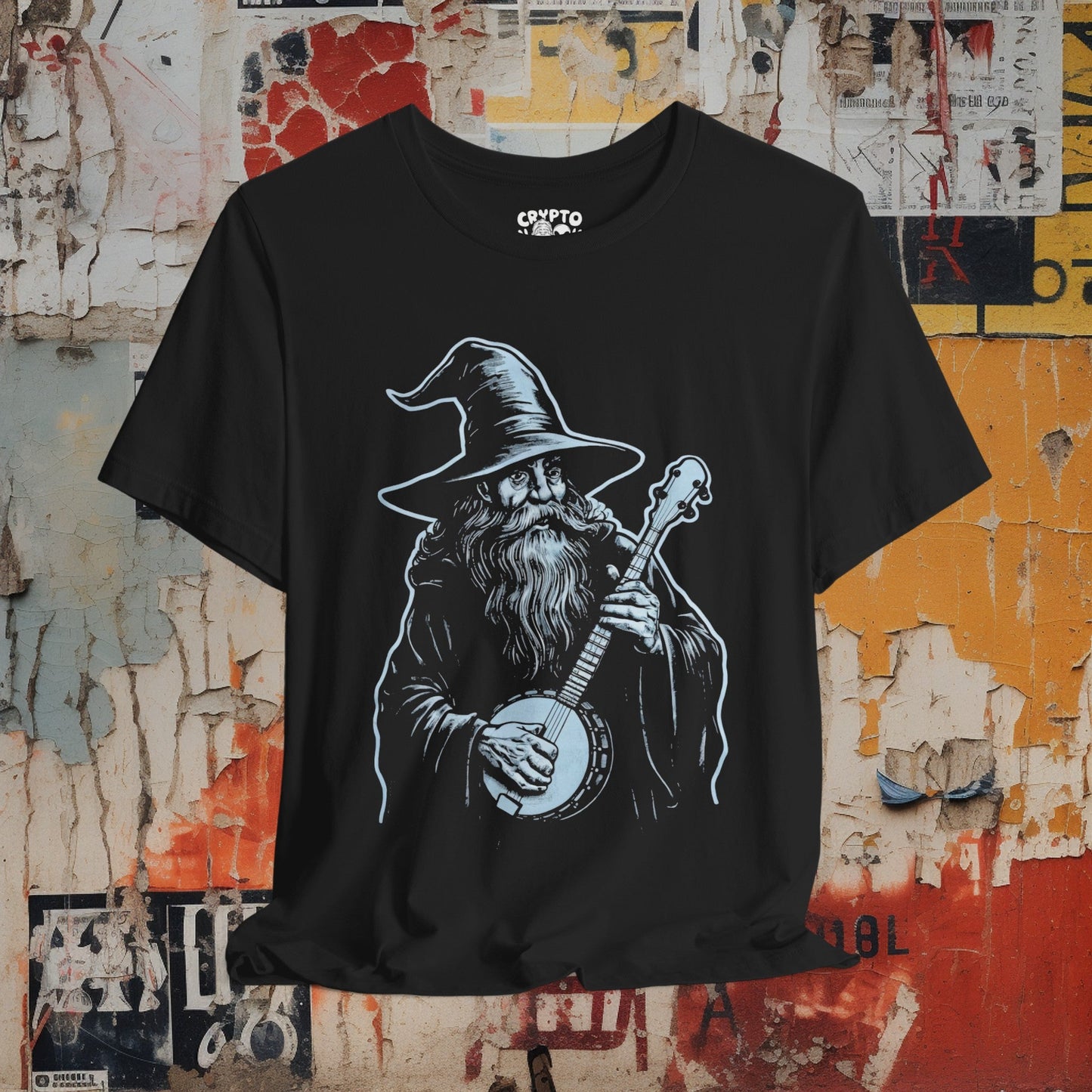 T-Shirt - Banjo Playing Wizard Tee | Bella + Canvas Unisex T-shirt from Crypto Zoo Tees