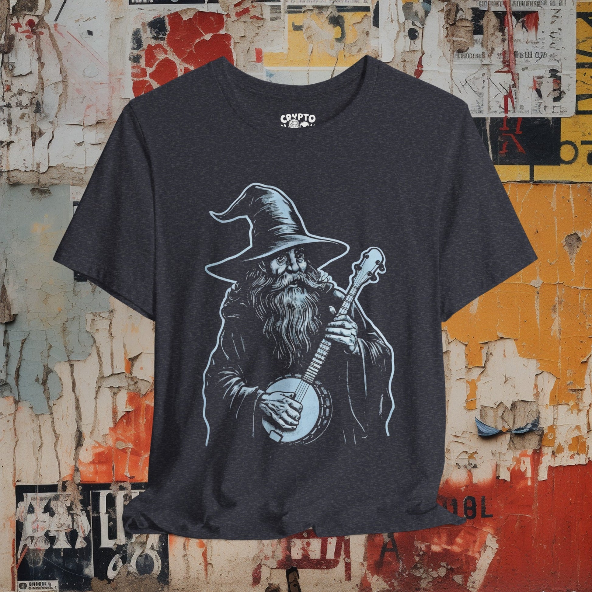 T-Shirt - Banjo Playing Wizard Tee | Bella + Canvas Unisex T-shirt from Crypto Zoo Tees