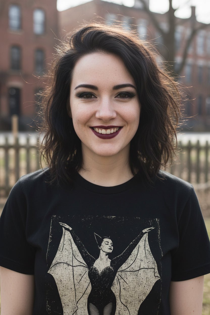 T-Shirt - Bat Lady Goth Shirt | Unisex Heavy Cotton - Gildan 5000 | Bats, Halloween | Goth/Gothic from Crypto Zoo Tees