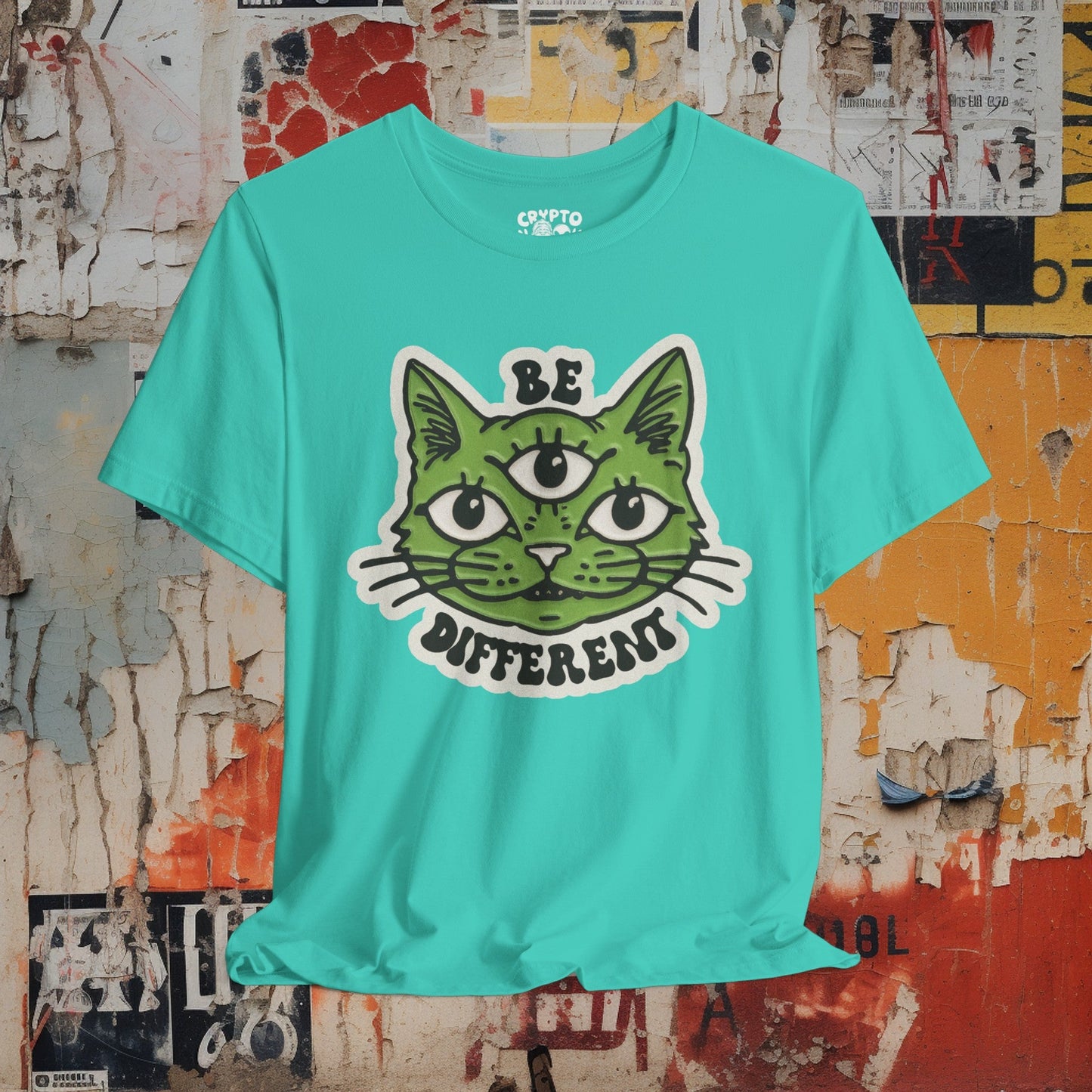 T - Shirt - Be Different Three Eyed Cat | Bella + Canvas Unisex T - shirt from Crypto Zoo Tees