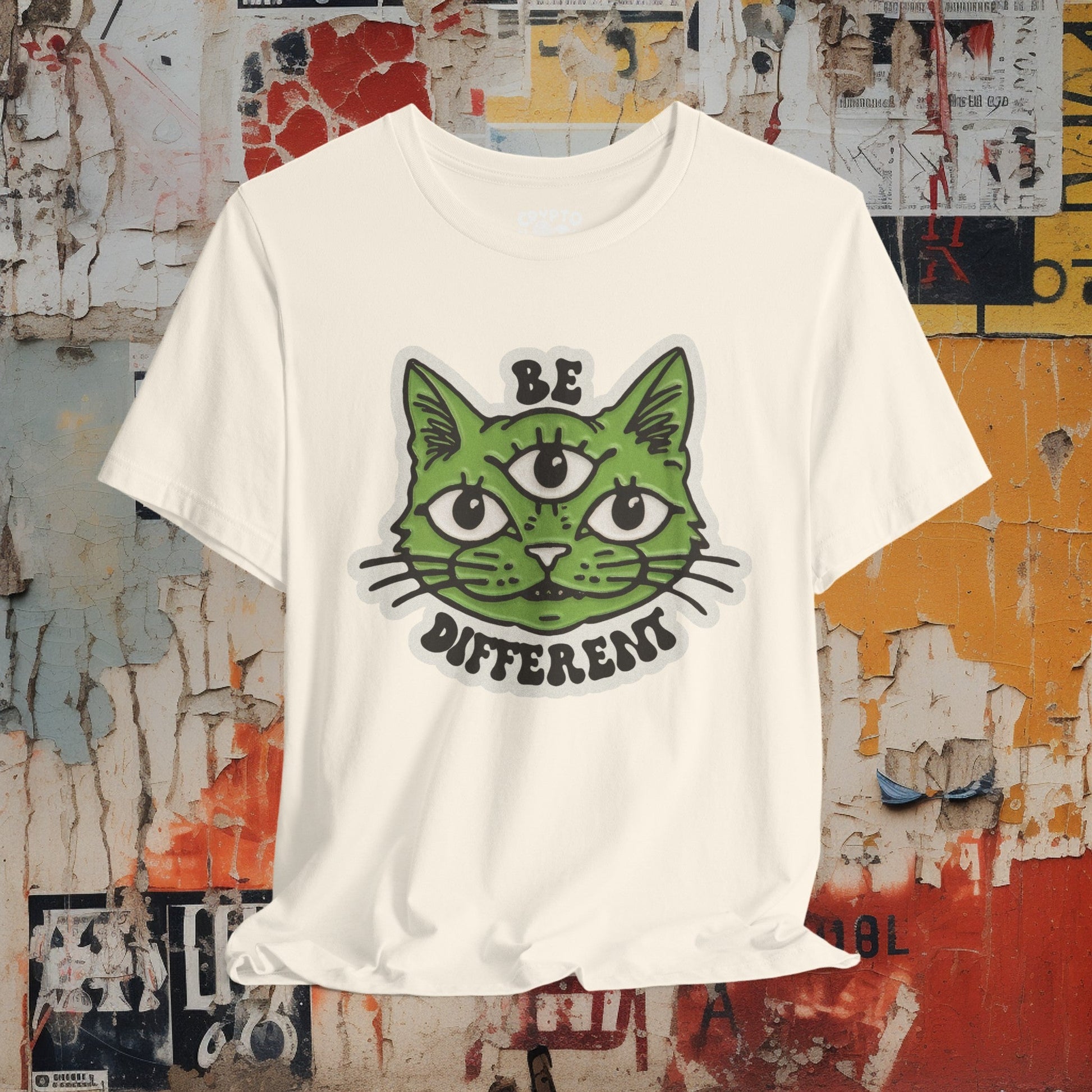 T - Shirt - Be Different Three Eyed Cat | Bella + Canvas Unisex T - shirt from Crypto Zoo Tees