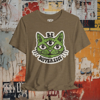 T - Shirt - Be Different Three Eyed Cat | Bella + Canvas Unisex T - shirt from Crypto Zoo Tees