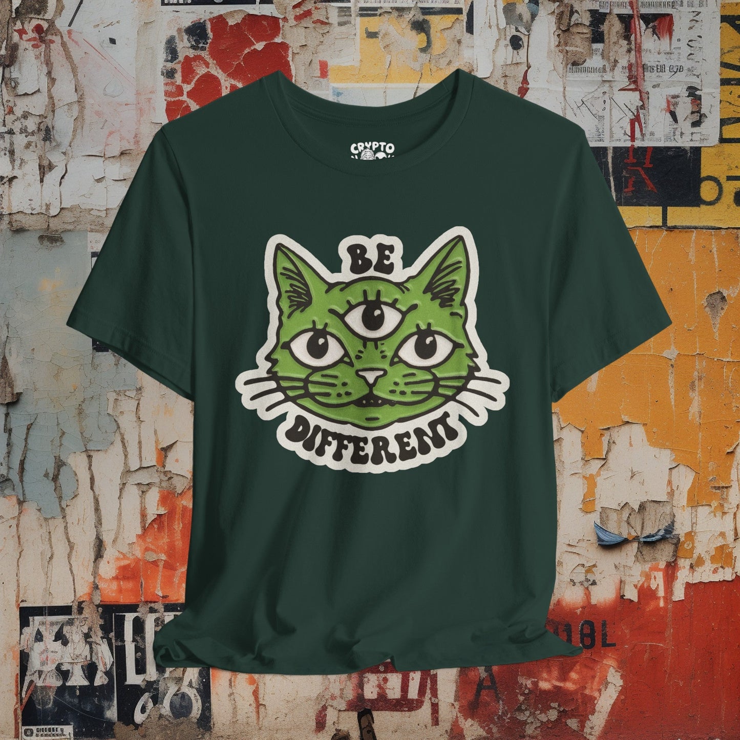 T - Shirt - Be Different Three Eyed Cat | Bella + Canvas Unisex T - shirt from Crypto Zoo Tees