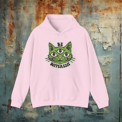 Hoodie - Be Different Three Eyed Cat | Hoodie | Hooded Sweatshirt from Crypto Zoo Tees