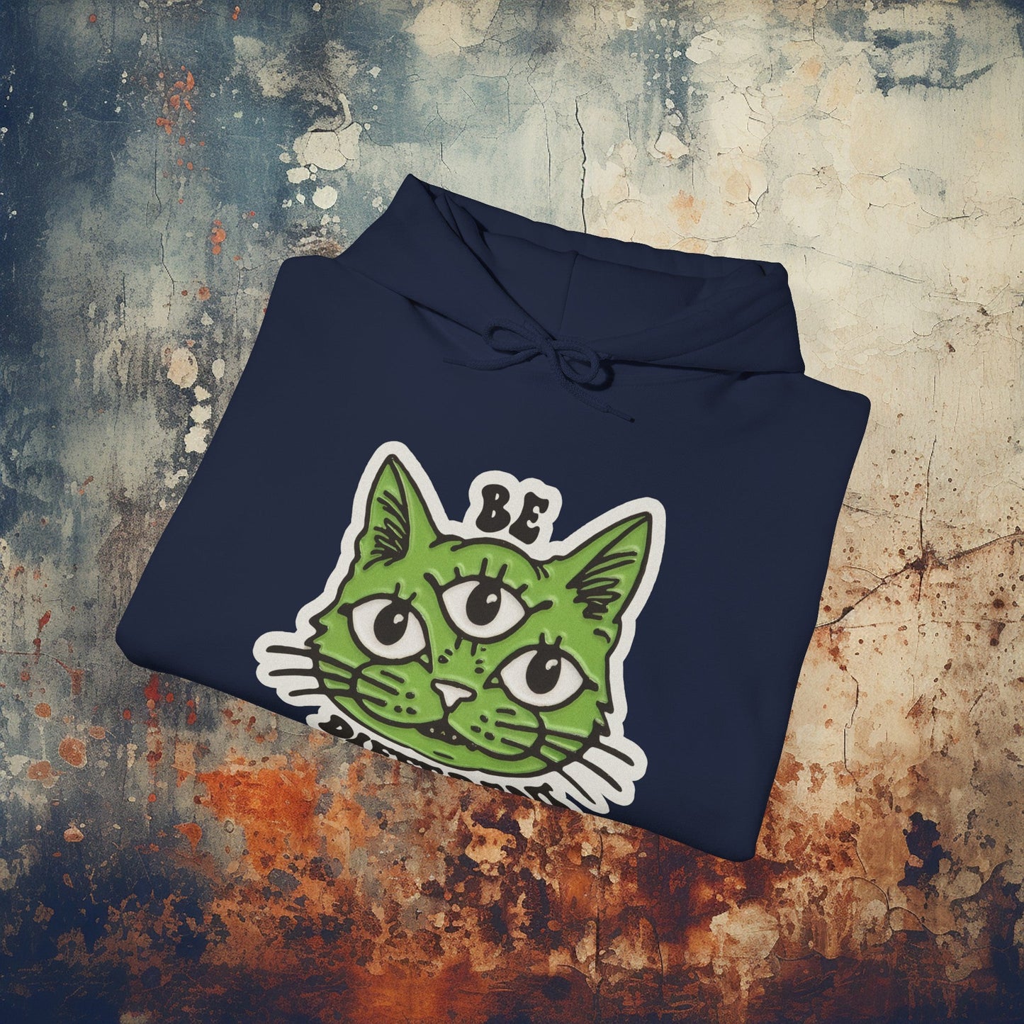 Hoodie - Be Different Three Eyed Cat | Hoodie | Hooded Sweatshirt from Crypto Zoo Tees