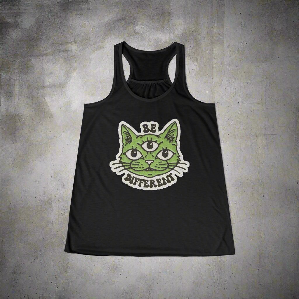 Tank Top - Be Different Three Eyed Cat | Ladies Racerback Tank Top from Crypto Zoo Tees