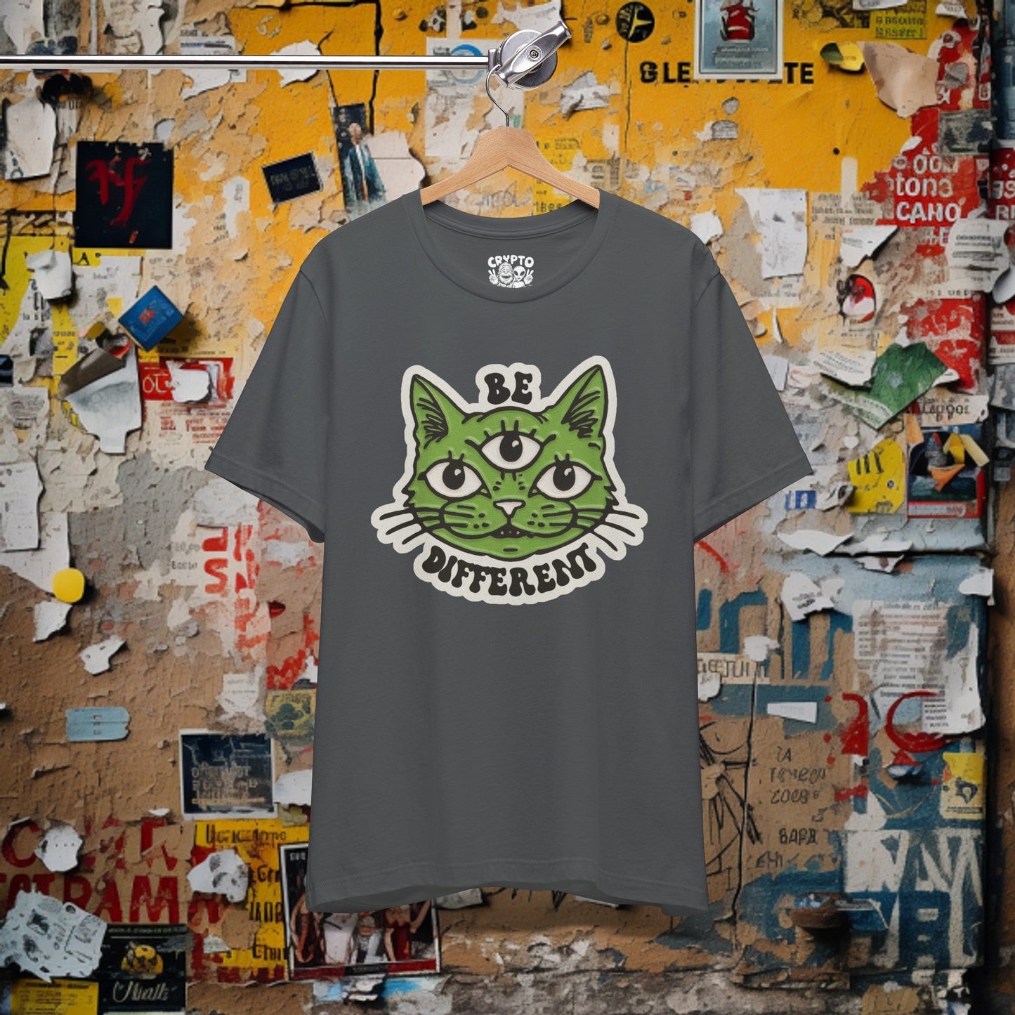 T-Shirt - Be Different Three Eyed Cat OLIVE | Bella + Canvas Unisex T-shirt from Crypto Zoo Tees