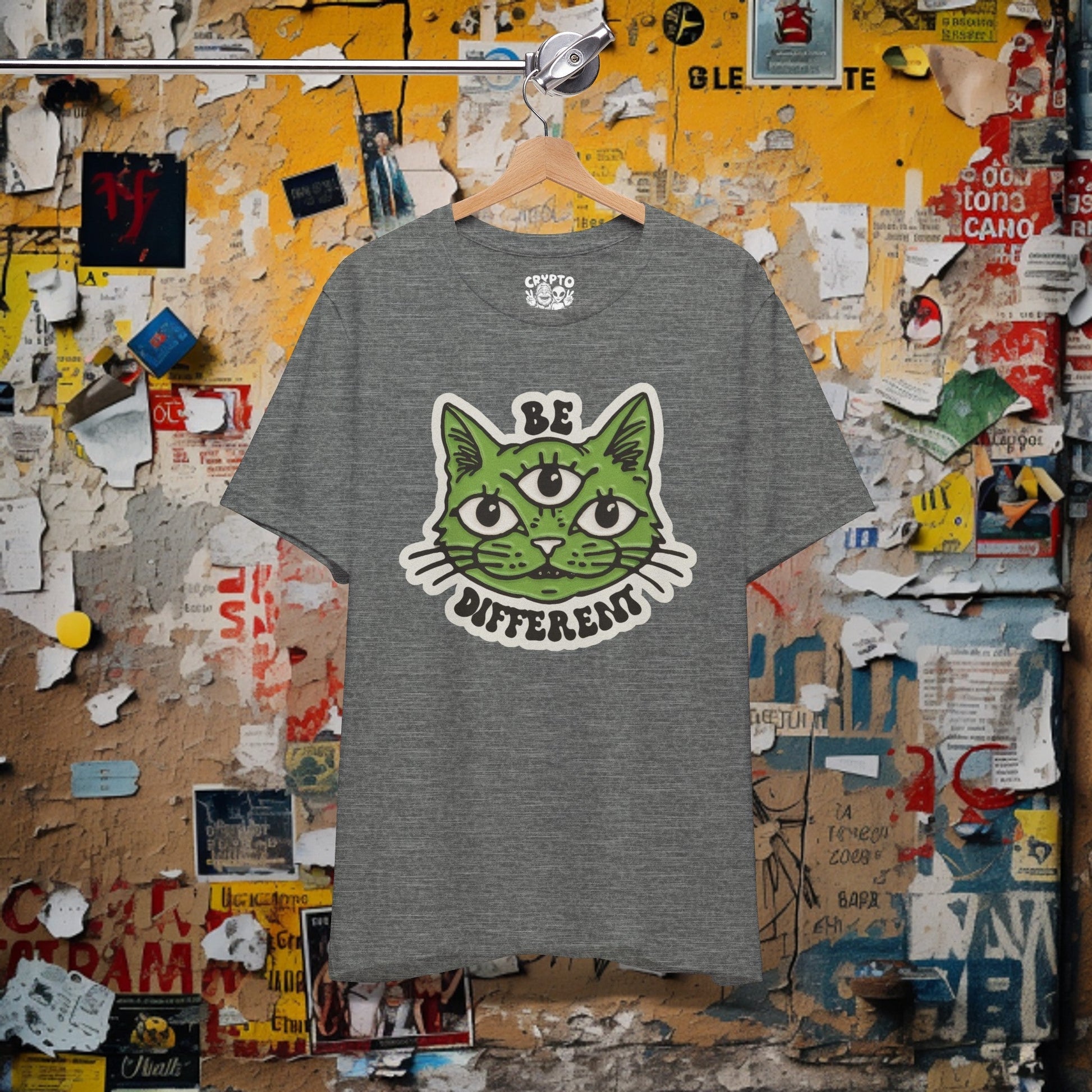 T-Shirt - Be Different Three Eyed Cat OLIVE | Bella + Canvas Unisex T-shirt from Crypto Zoo Tees