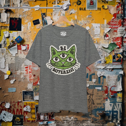 T-Shirt - Be Different Three Eyed Cat OLIVE | Bella + Canvas Unisex T-shirt from Crypto Zoo Tees