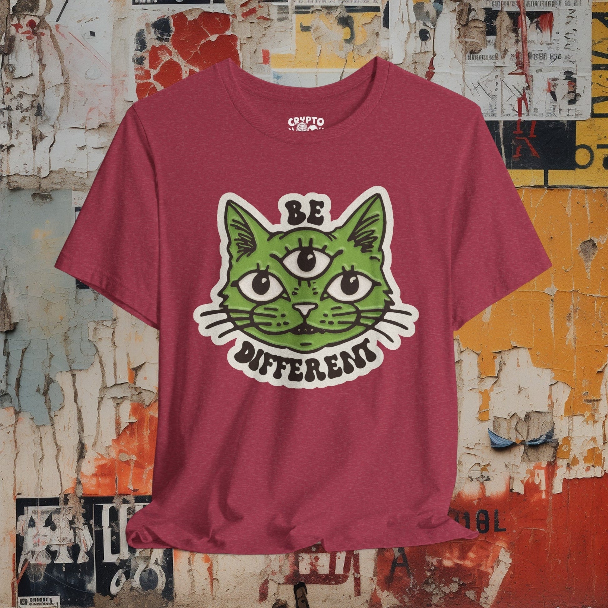 T-Shirt - Be Different Three Eyed Cat OLIVE | Bella + Canvas Unisex T-shirt from Crypto Zoo Tees