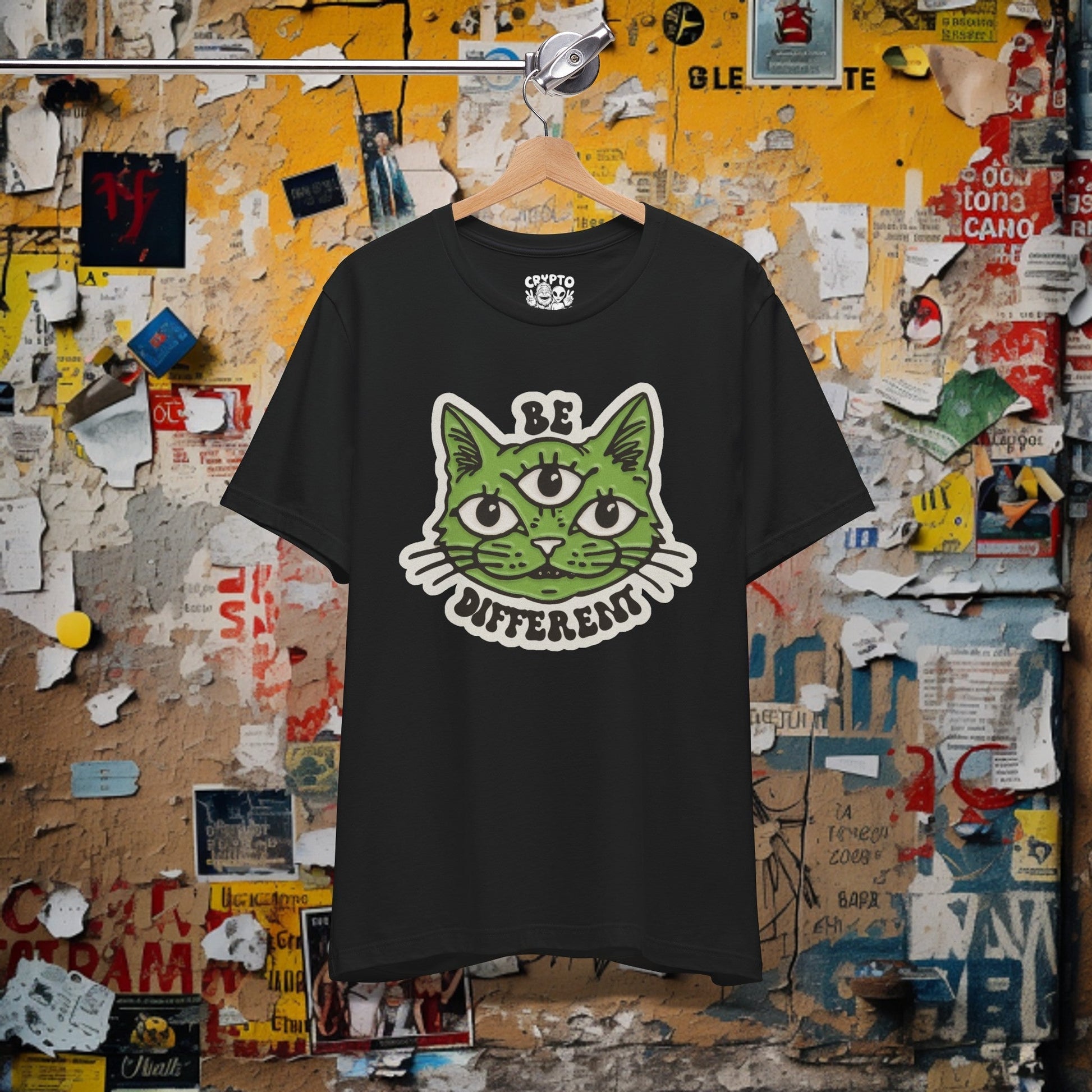 T-Shirt - Be Different Three Eyed Cat OLIVE | Bella + Canvas Unisex T-shirt from Crypto Zoo Tees