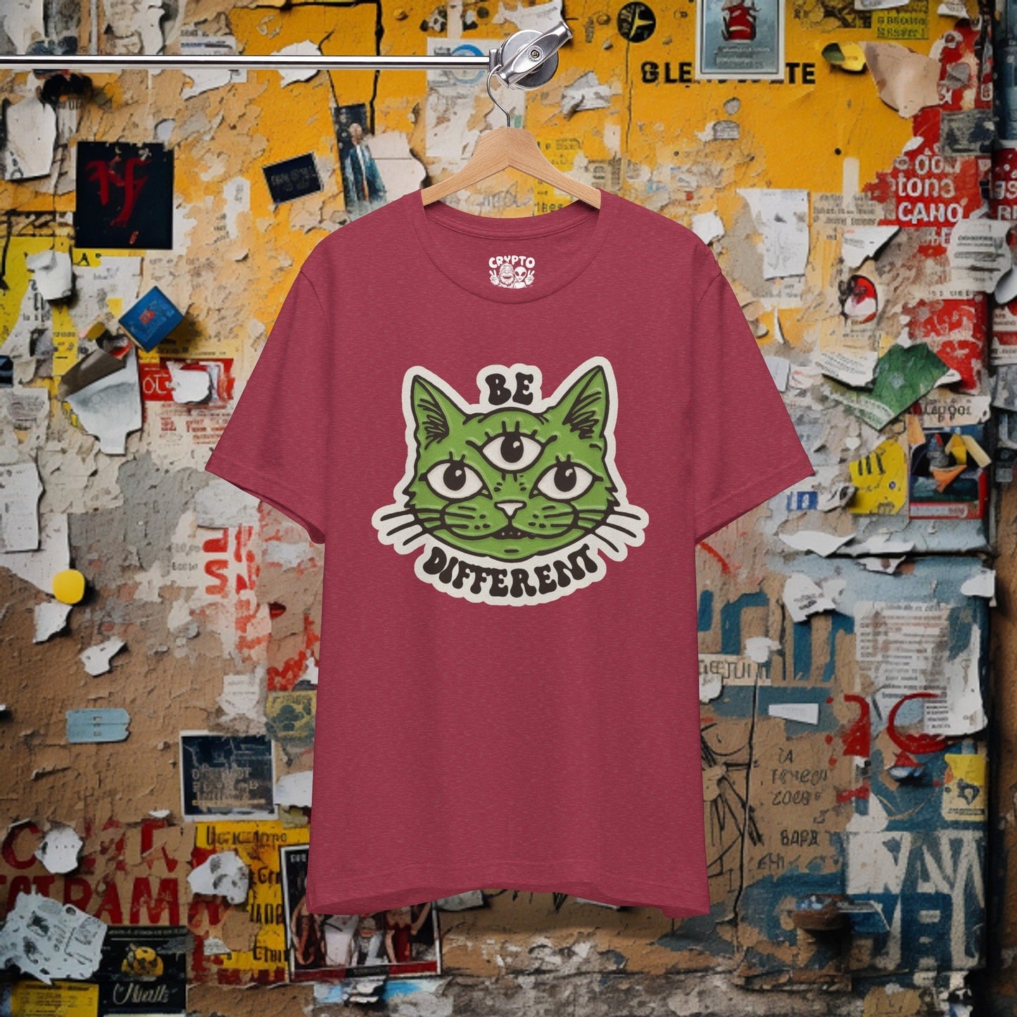 T-Shirt - Be Different Three Eyed Cat OLIVE | Bella + Canvas Unisex T-shirt from Crypto Zoo Tees