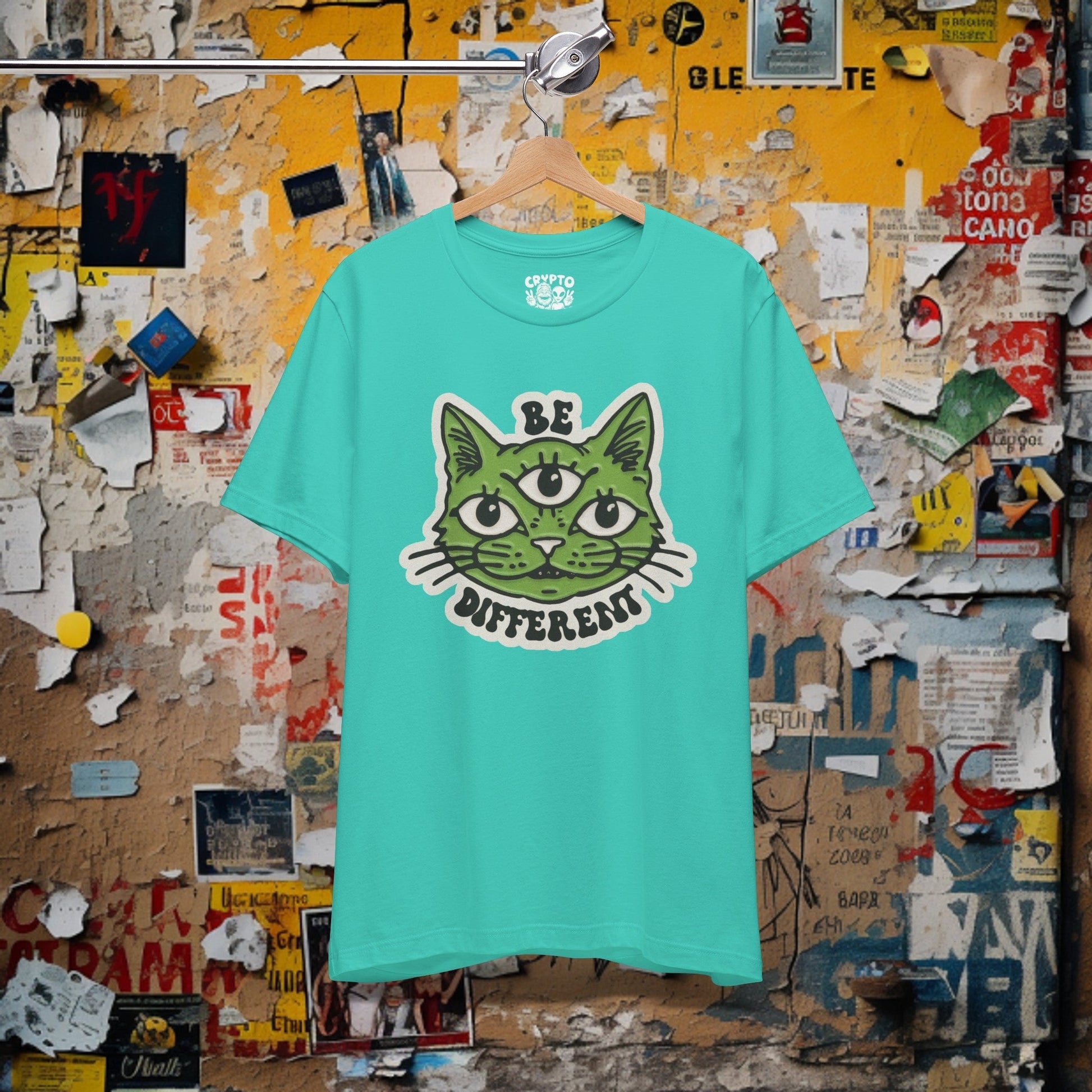 T-Shirt - Be Different Three Eyed Cat OLIVE | Bella + Canvas Unisex T-shirt from Crypto Zoo Tees