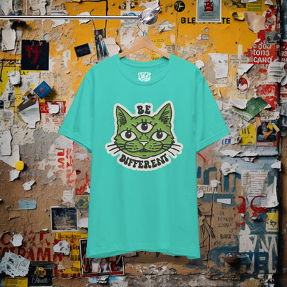 T-Shirt - Be Different Three Eyed Cat OLIVE | Bella + Canvas Unisex T-shirt from Crypto Zoo Tees