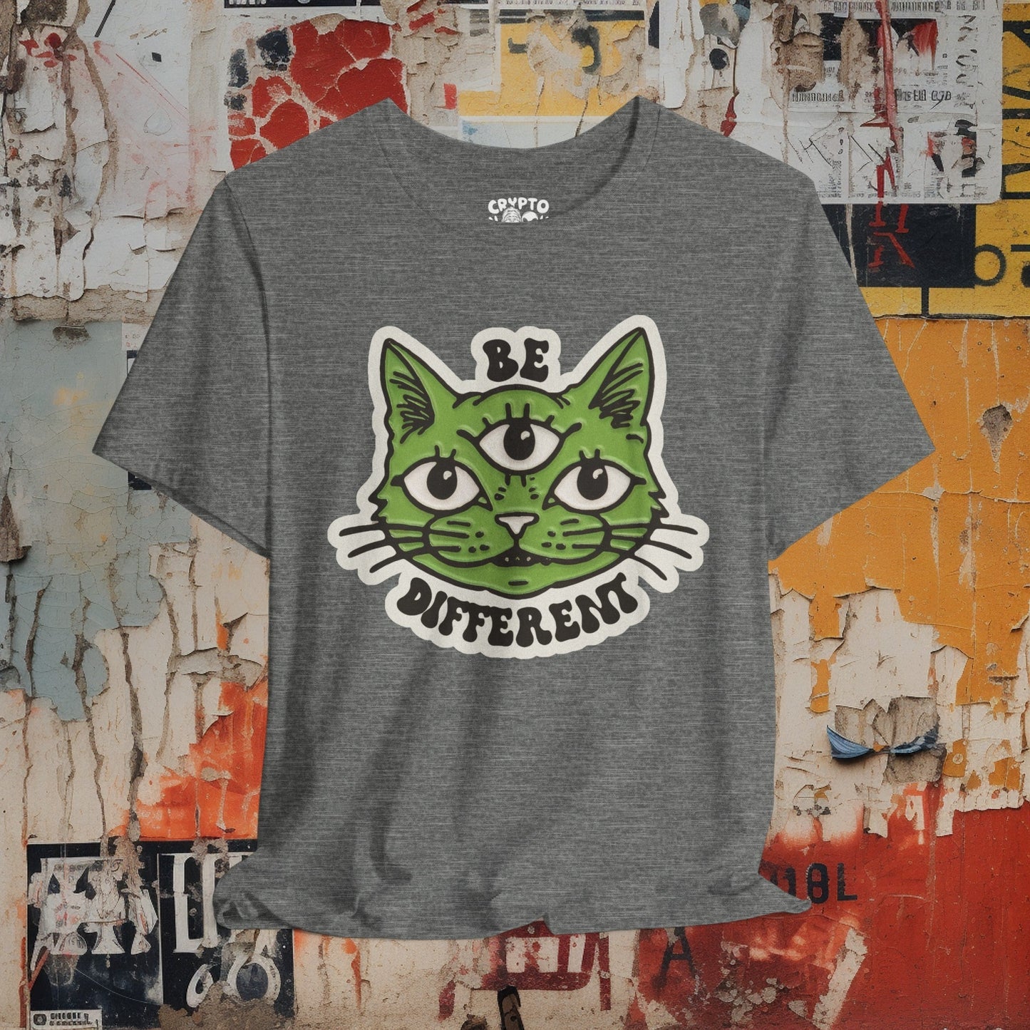 T-Shirt - Be Different Three Eyed Cat OLIVE | Bella + Canvas Unisex T-shirt from Crypto Zoo Tees