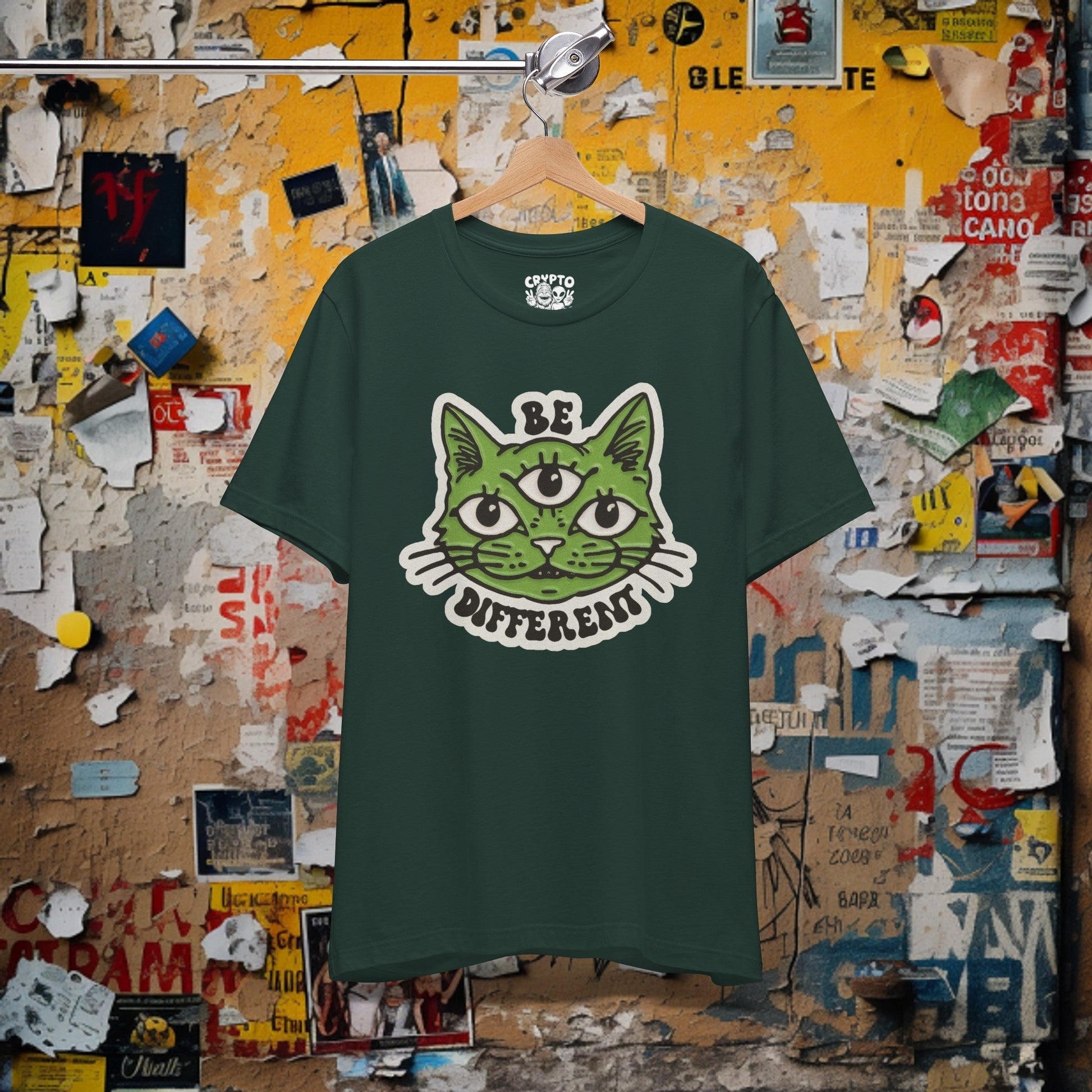 T-Shirt - Be Different Three Eyed Cat OLIVE | Bella + Canvas Unisex T-shirt from Crypto Zoo Tees