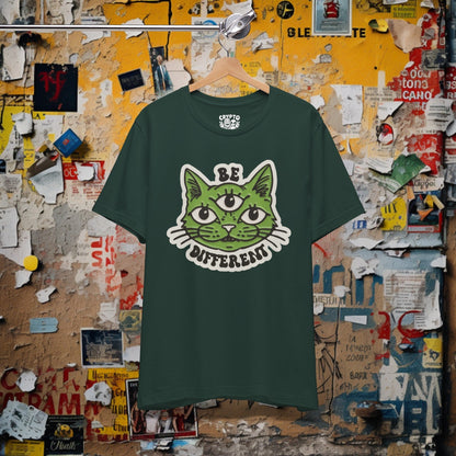 T-Shirt - Be Different Three Eyed Cat OLIVE | Bella + Canvas Unisex T-shirt from Crypto Zoo Tees