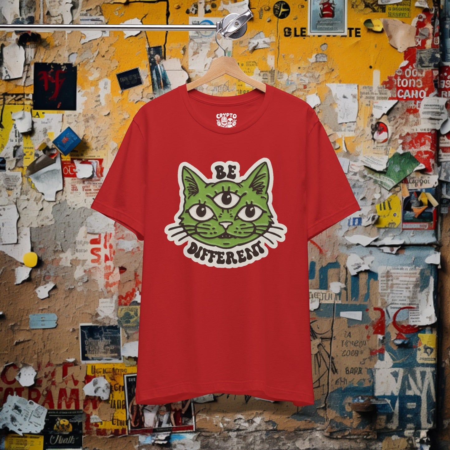 T-Shirt - Be Different Three Eyed Cat OLIVE | Bella + Canvas Unisex T-shirt from Crypto Zoo Tees