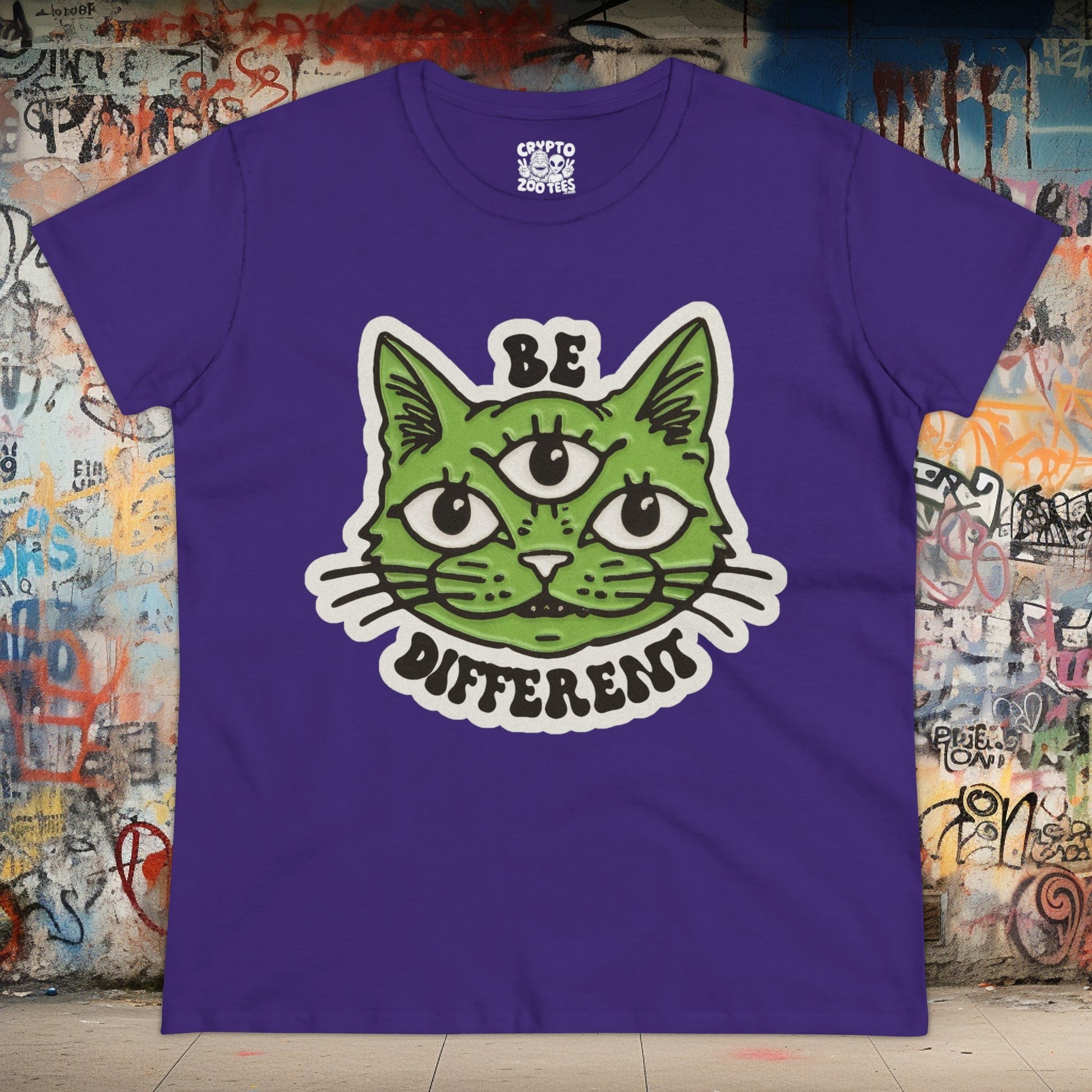 T - Shirt - Be Different Three Eyed Cat | Women's T - Shirt | Cotton Tee from Crypto Zoo Tees