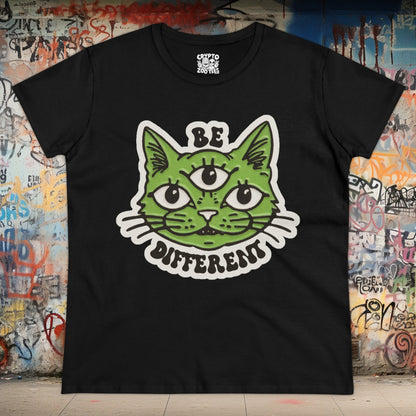 T - Shirt - Be Different Three Eyed Cat | Women's T - Shirt | Cotton Tee from Crypto Zoo Tees