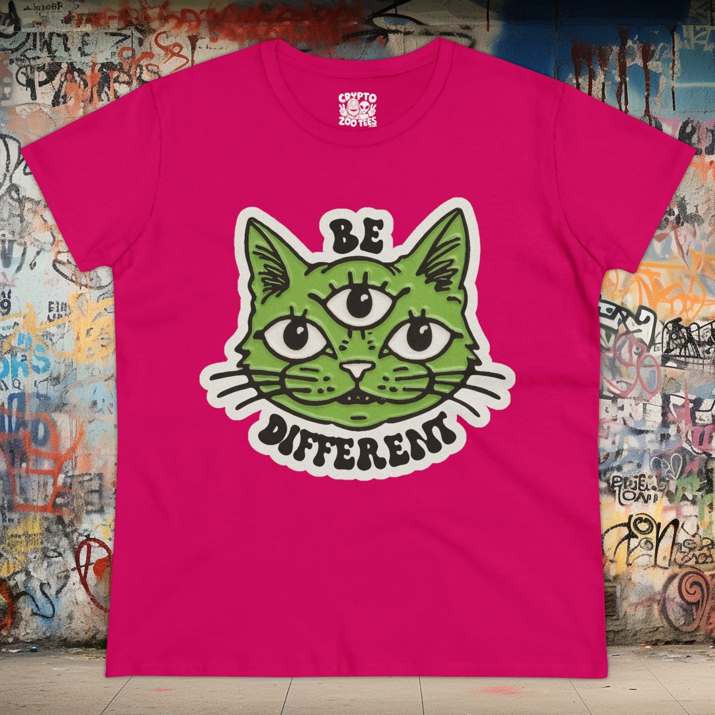 T - Shirt - Be Different Three Eyed Cat | Women's T - Shirt | Cotton Tee from Crypto Zoo Tees