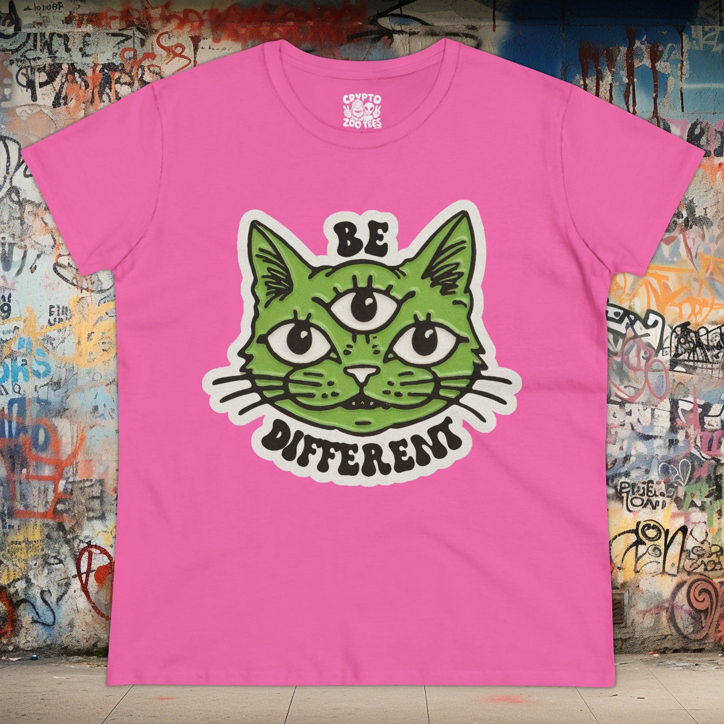 T - Shirt - Be Different Three Eyed Cat | Women's T - Shirt | Cotton Tee from Crypto Zoo Tees