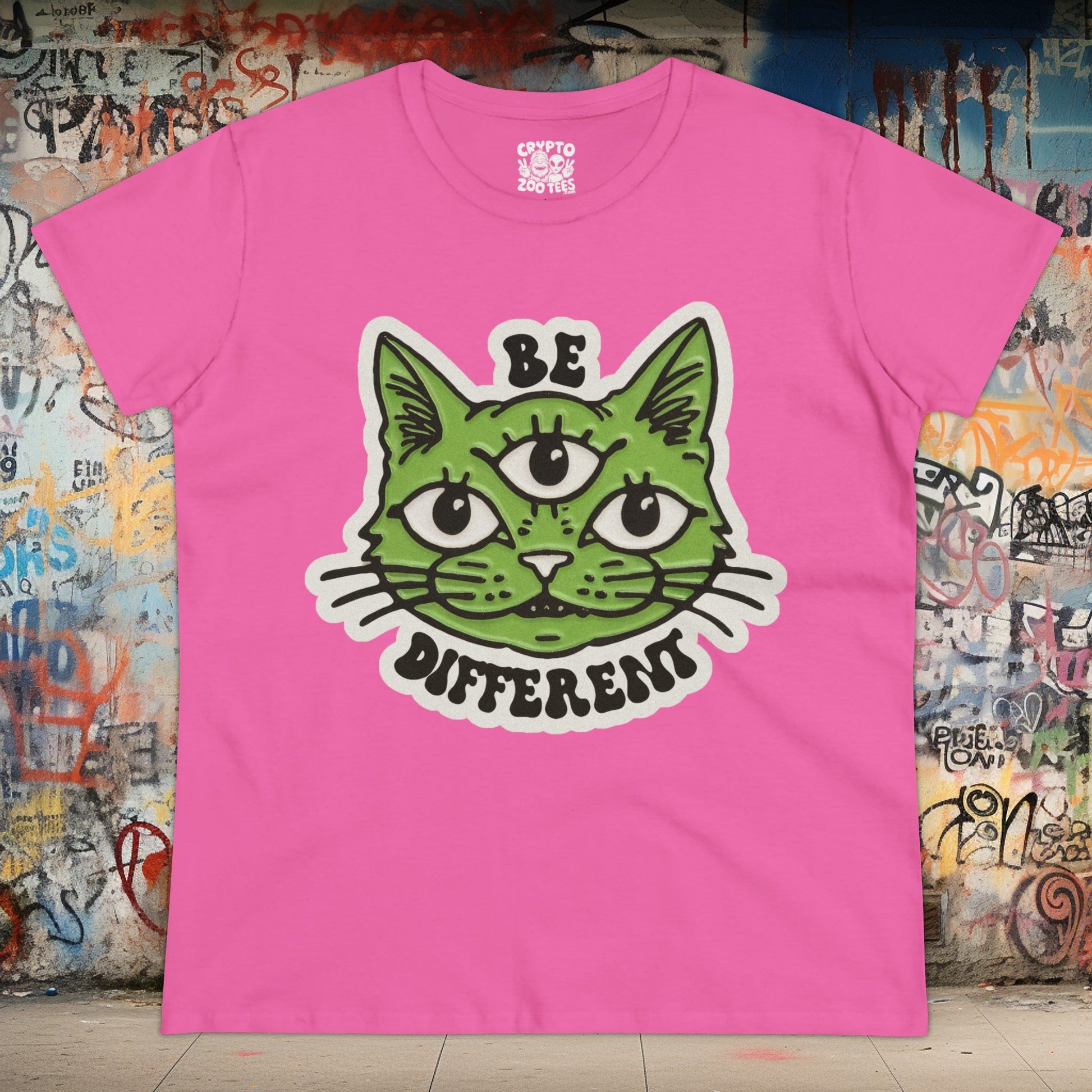 T - Shirt - Be Different Three Eyed Cat | Women's T - Shirt | Cotton Tee from Crypto Zoo Tees