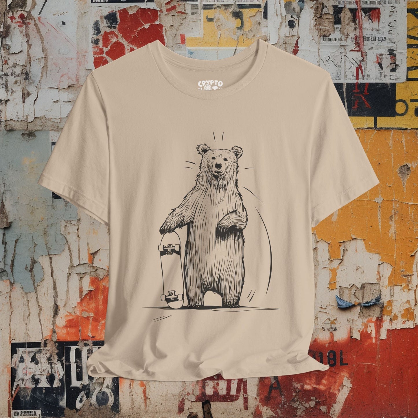 T-Shirt - Bear with Skateboard Tee - Funny Animal Graphic T-Shirt, Retro Skater Style Shirt, Unisex Quirky Gift, Unique Skateboarding Bear Design from Crypto Zoo Tees