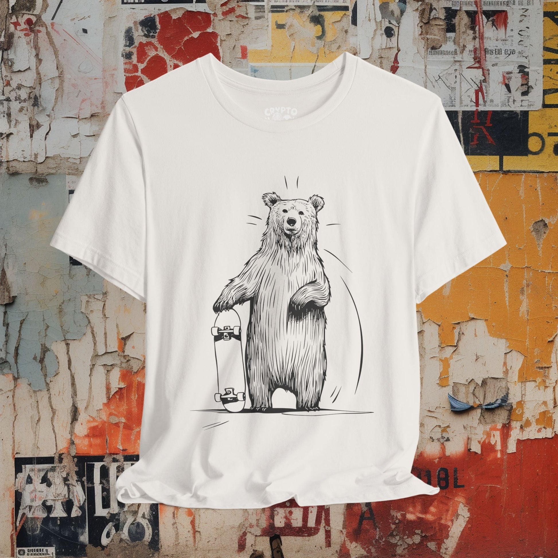 T-Shirt - Bear with Skateboard Tee - Funny Animal Graphic T-Shirt, Retro Skater Style Shirt, Unisex Quirky Gift, Unique Skateboarding Bear Design from Crypto Zoo Tees