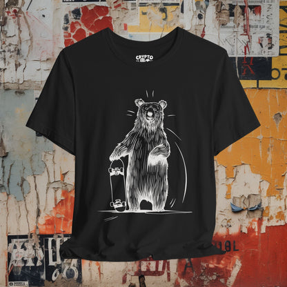 T-Shirt - Bear with Skateboard Tee - Funny Animal Graphic T-Shirt, Retro Skater Style Shirt, Unisex Quirky Gift, Unique Skateboarding Bear Design from Crypto Zoo Tees