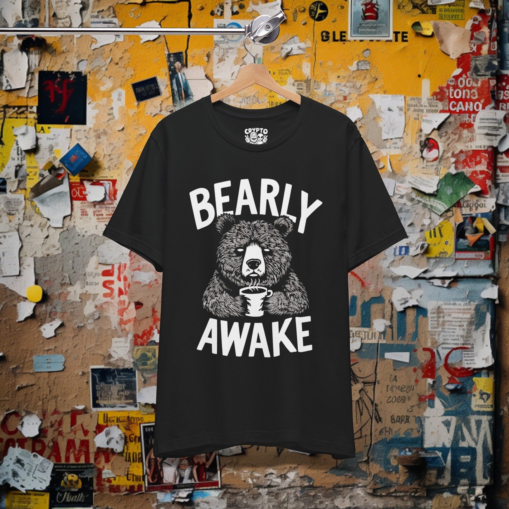 T-Shirt - Bearly Awake T-shirt | Funny Bear with Coffee Shirt | Bella + Canvas Unisex T-shirt from Crypto Zoo Tees