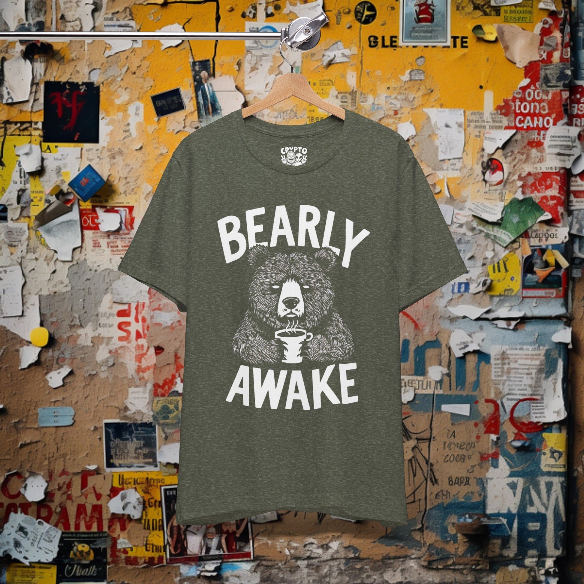 T-Shirt - Bearly Awake T-shirt | Funny Bear with Coffee Shirt | Bella + Canvas Unisex T-shirt from Crypto Zoo Tees