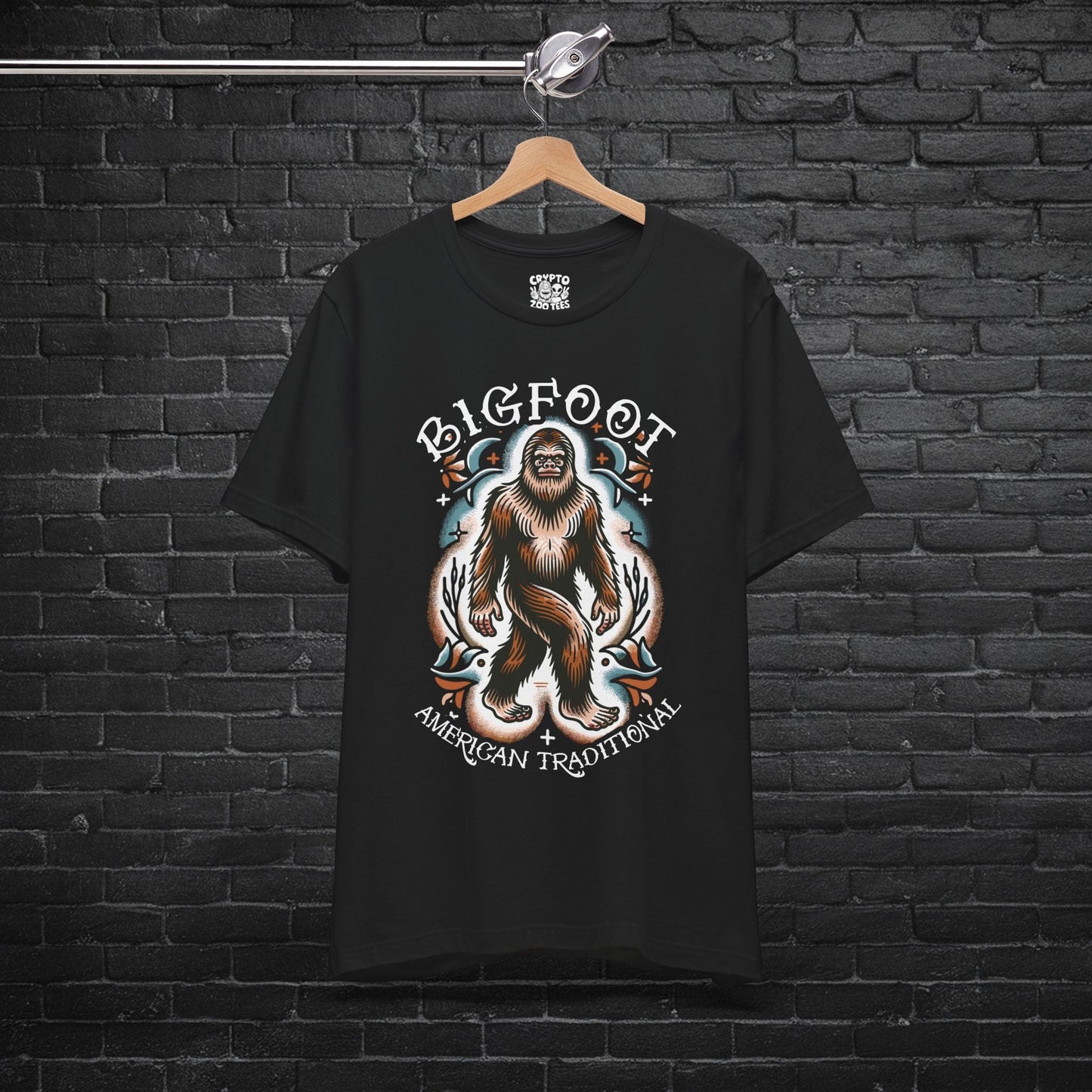 T-Shirt - Bigfoot American Traditional Shirt - Soft Cotton T-Shirt - Sasquatch Old School Tattoo Tee from Crypto Zoo Tees